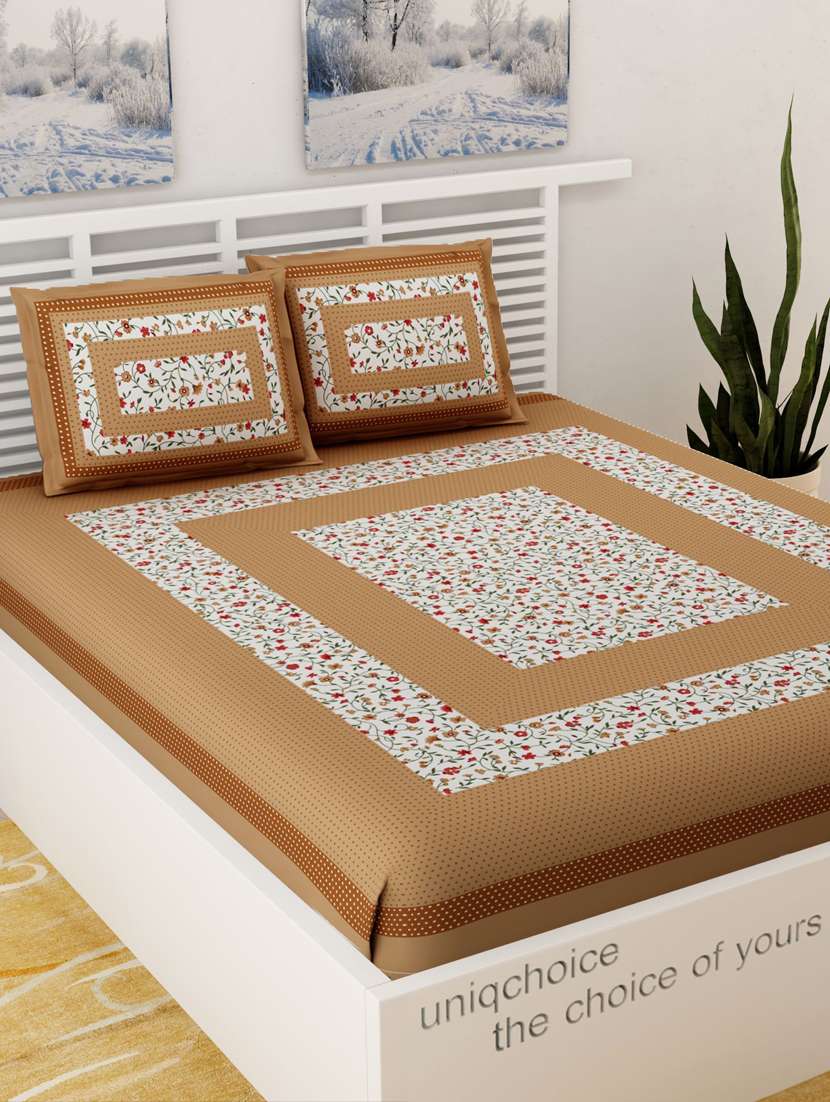 uniqchoice 100% cotton jaipuri traditonal double bedsheet with 2 pillow cover