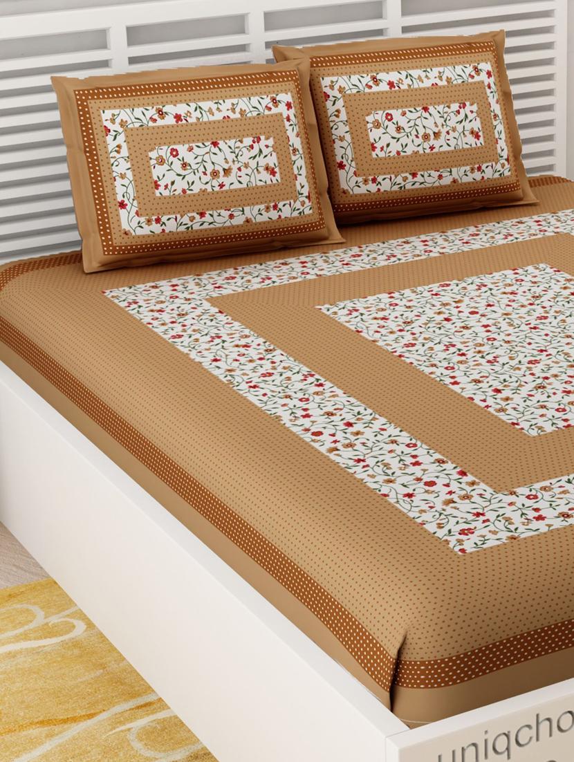uniqchoice 100% cotton jaipuri traditonal double bedsheet with 2 pillow cover - 18655773 - Standard Image - 3