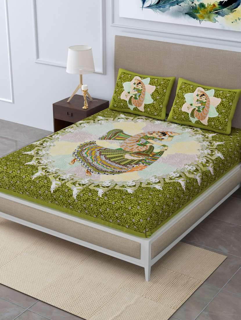 printed double bedsheet with 2 pillow cover