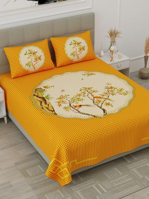 uniqchoice blue color 100% cotton jaipuri traditonal double bedsheet with 2 pillow cover - 18655877 -  Standard Image - 0