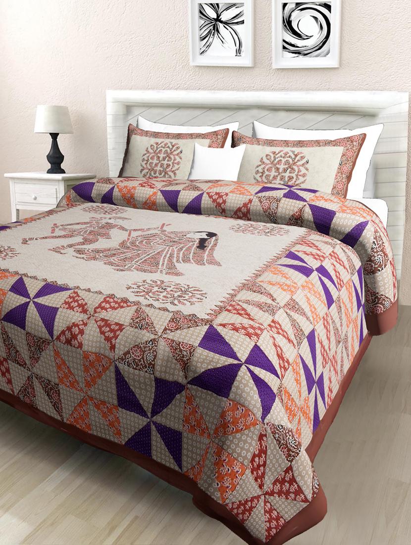 uniqchoice blue color 100% cotton jaipuri traditonal double bedsheet with 2 pillow cover - 18655885 -  Zoom Image - 0