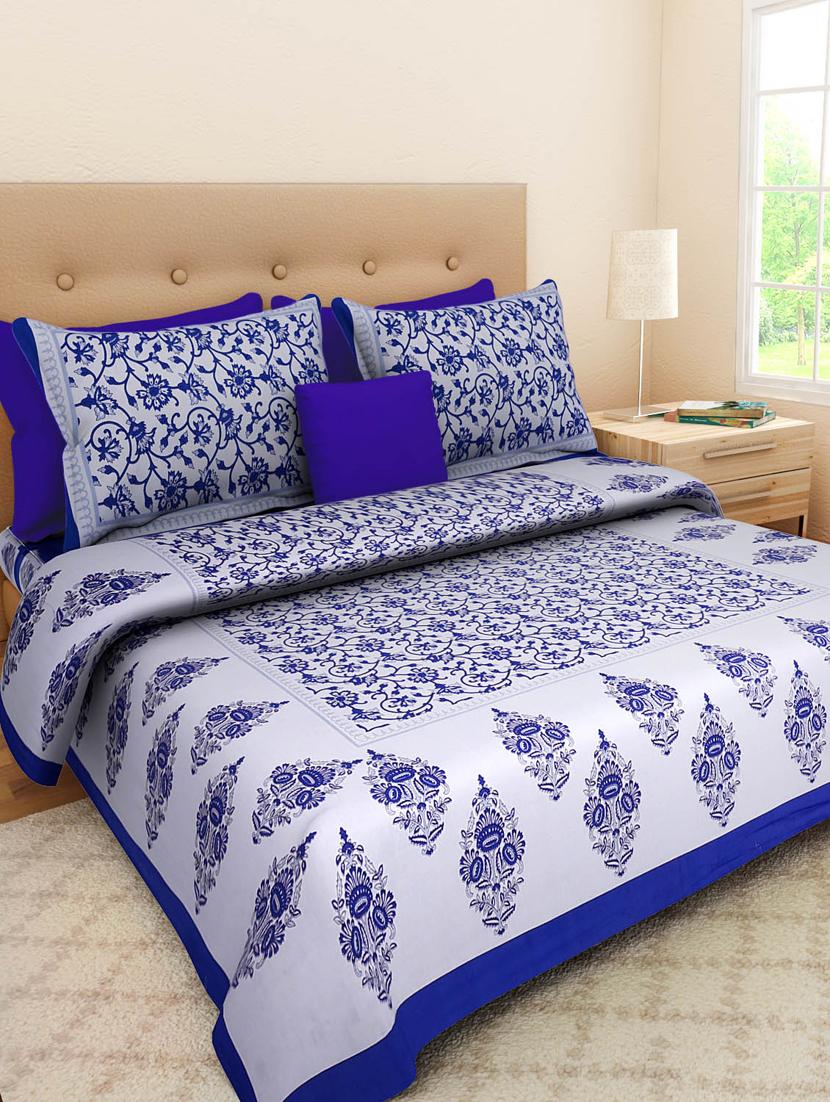 uniqchoice purple color 100% cotton jaipuri traditonal double bedsheet with 2 pillow cover - 18655886 - Zoom Image - 0