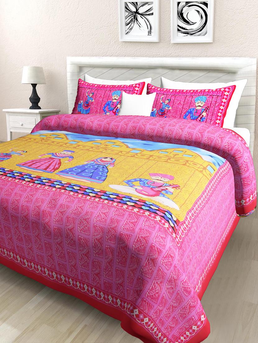 uniqchoice blue color 100% cotton jaipuri traditonal double bedsheet with 2 pillow cover - 18655895 -  Zoom Image - 0