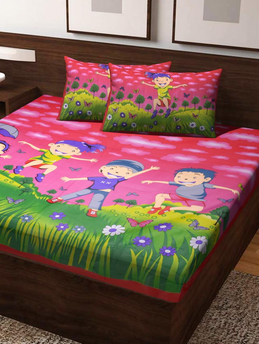 uniqchoice blue color 100% cotton jaipuri traditonal double bedsheet with 2 pillow cover - 18655902 - Zoom Image - 0