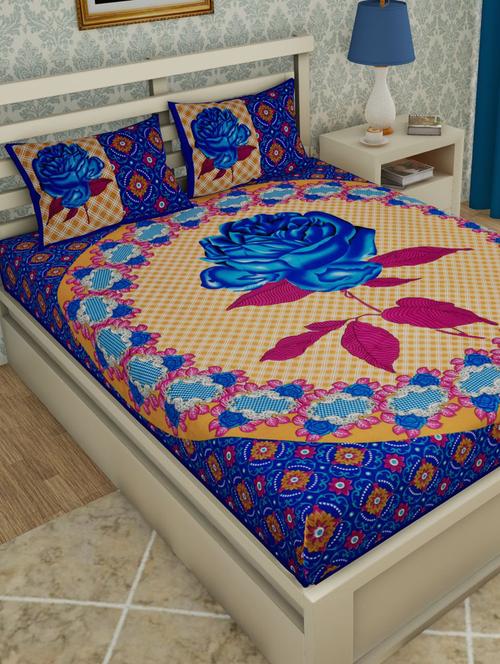 uniqchoice green color 100% cotton jaipuri traditonal double bedsheet with 2 pillow cover - 18655912 -  Standard Image - 0