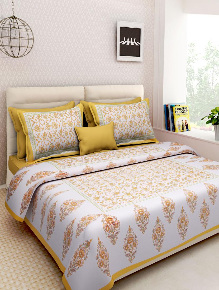 uniqchoice blue color 100% cotton jaipuri traditonal double bedsheet with 2 pillow cover - 18655917 - Zoom Image - 0