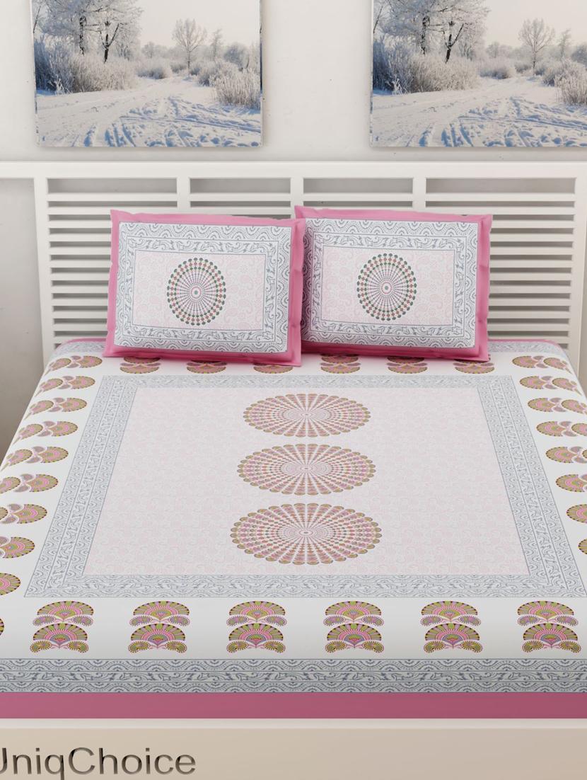 uniqchoice blue color 100% cotton jaipuri traditonal double bedsheet with 2 pillow cover - 18655924 - Standard Image - 3