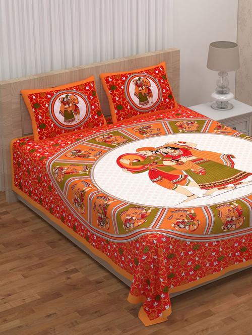 uniqchoice blue color 100% cotton jaipuri traditonal double bedsheet with 2 pillow cover - 18655937 - Standard Image - 0