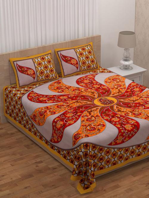 uniqchoice blue color 100% cotton jaipuri traditonal double bedsheet with 2 pillow cover - 18655943 -  Standard Image - 0