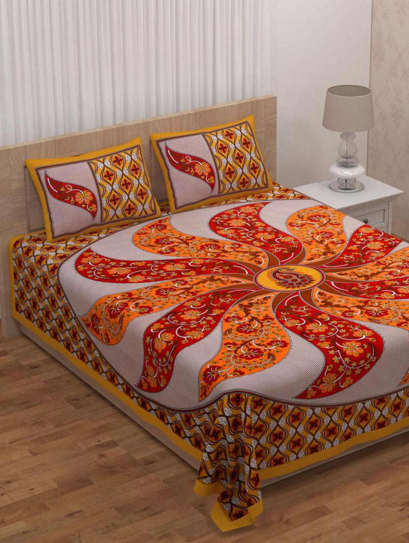 uniqchoice blue color 100% cotton jaipuri traditonal double bedsheet with 2 pillow cover - 18655943 -  Zoom Image - 0