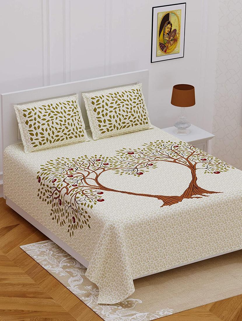 uniqchoice brown color 100% cotton jaipuri traditonal double bedsheet with 2 pillow cover - 18655952 -  Zoom Image - 0