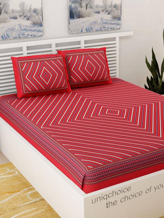 uniqchoice yellow color 100% cotton jaipuri traditonal double bedsheet with 2 pillow cover - 18655953 -  Zoom Image - 0