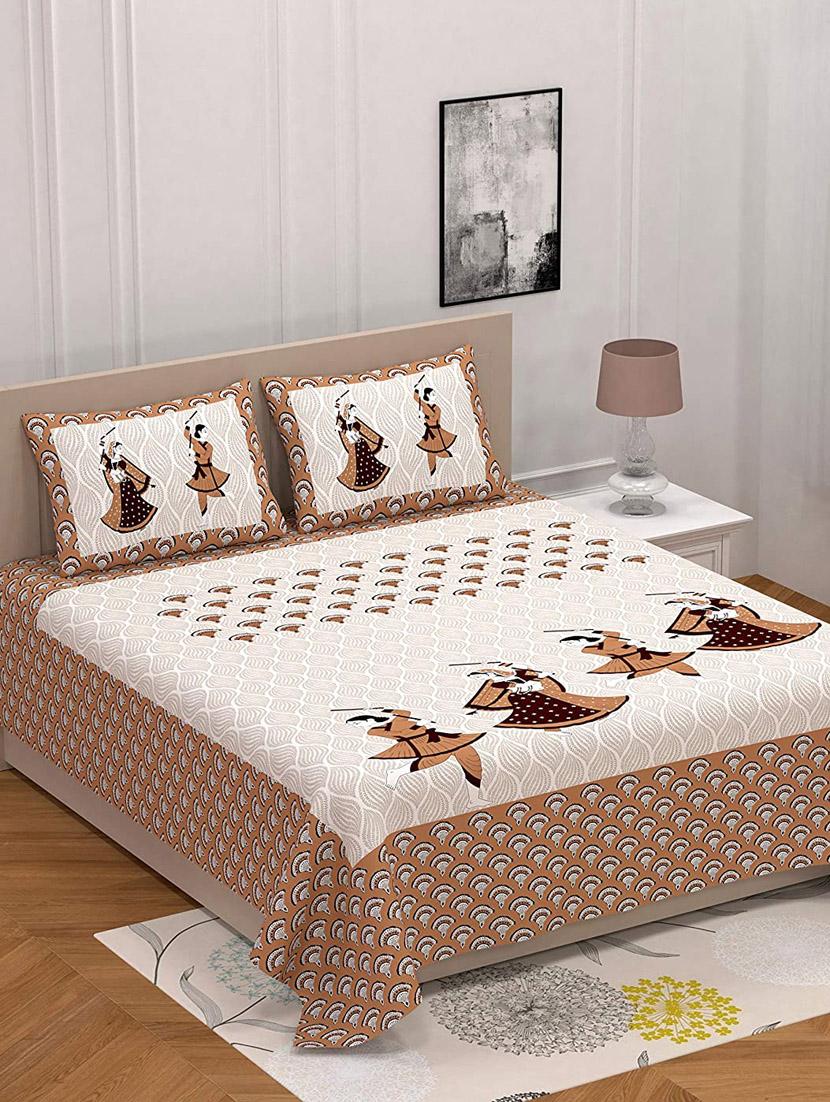 uniqchoice blue color 100% cotton jaipuri traditonal double bedsheet with 2 pillow cover - 18655958 - Zoom Image - 0