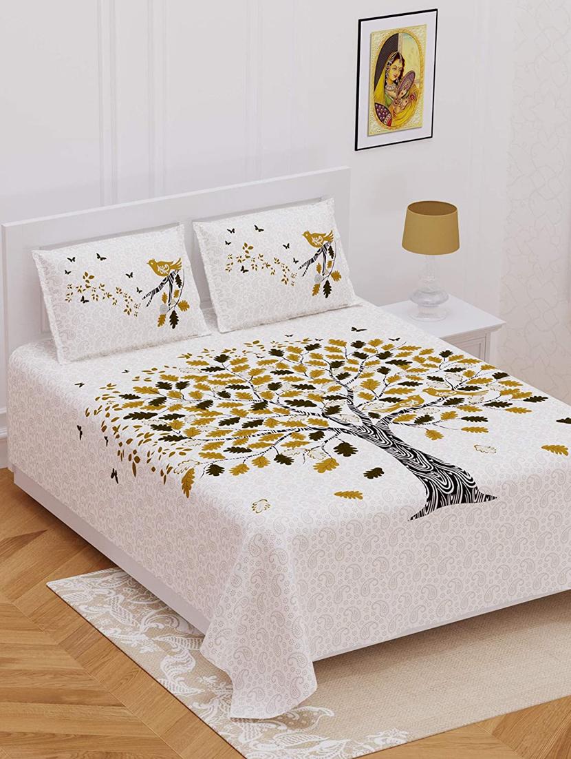 uniqchoice blue color 100% cotton jaipuri traditonal double bedsheet with 2 pillow cover - 18655967 -  Zoom Image - 0