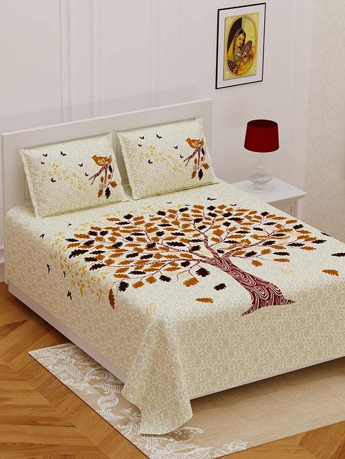 uniqchoice blue color 100% cotton jaipuri traditonal double bedsheet with 2 pillow cover - 18655969 -  Standard Image - 0