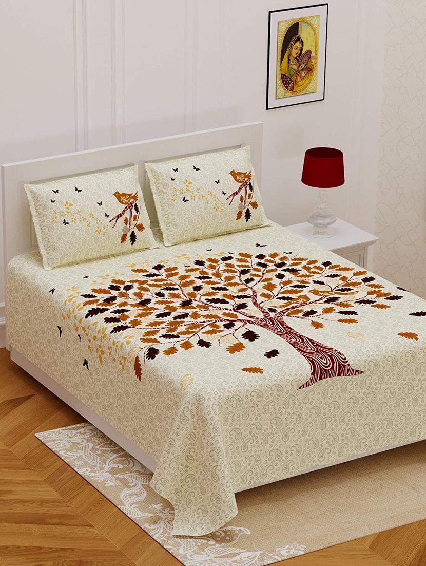 uniqchoice blue color 100% cotton jaipuri traditonal double bedsheet with 2 pillow cover - 18655969 -  Zoom Image - 0