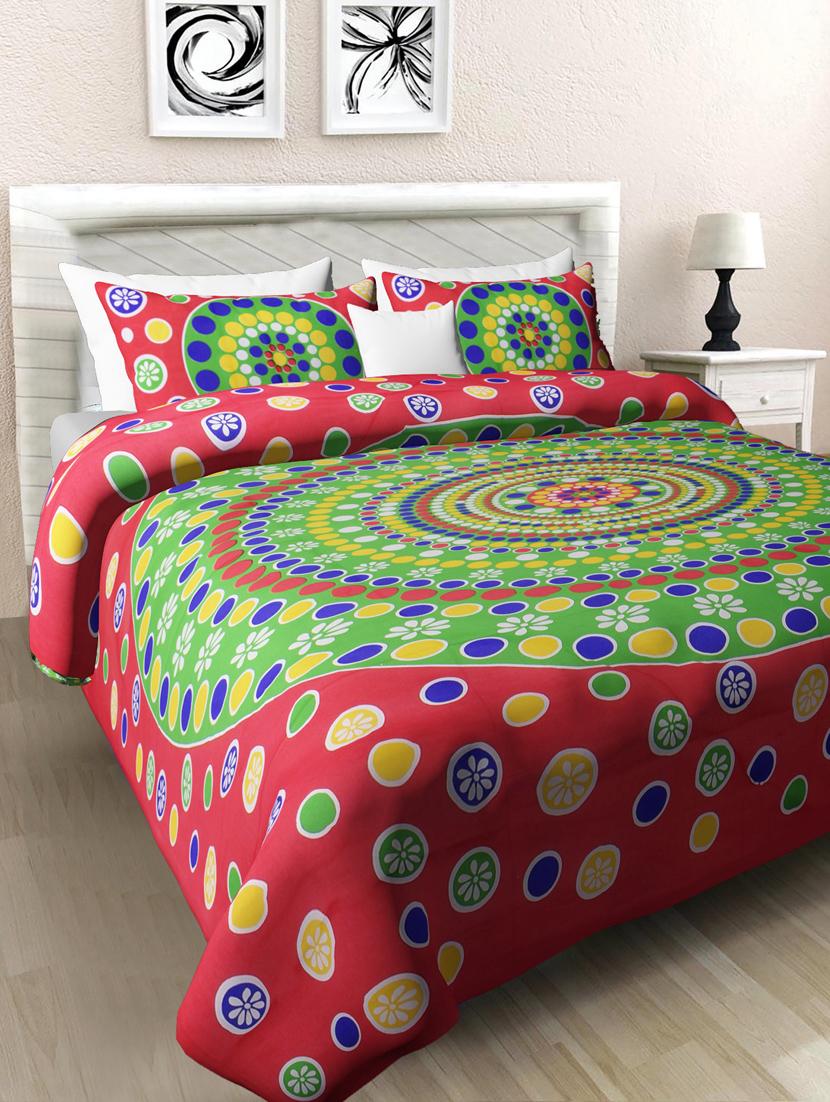 uniqchoice blue color 100% cotton jaipuri traditonal double bedsheet with 2 pillow cover - 18655993 -  Zoom Image - 0