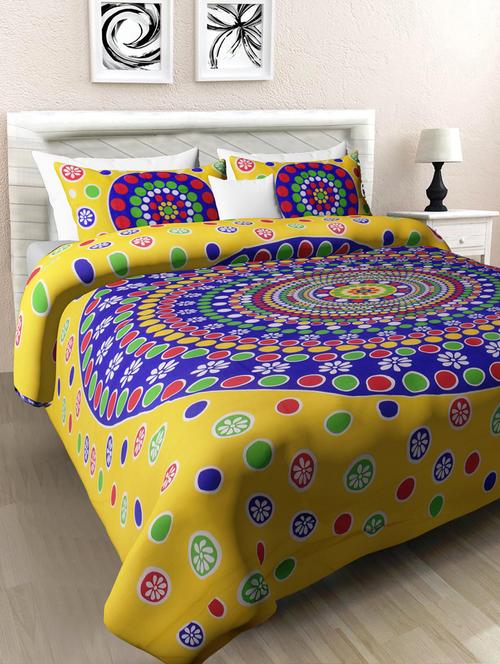 uniqchoice blue color 100% cotton jaipuri traditonal double bedsheet with 2 pillow cover - 18655995 -  Standard Image - 0
