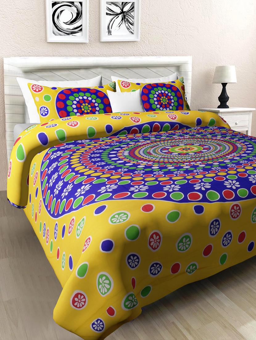 uniqchoice blue color 100% cotton jaipuri traditonal double bedsheet with 2 pillow cover - 18655995 -  Zoom Image - 0