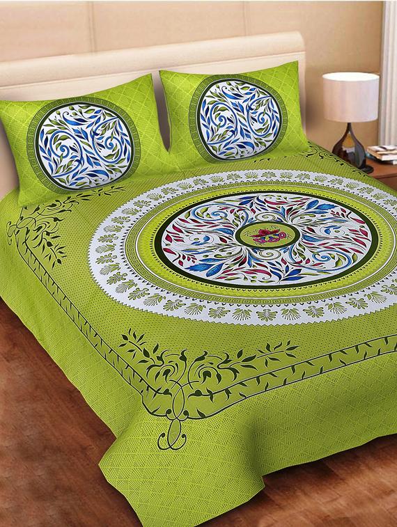 uniqchoice blue color 100% cotton jaipuri traditonal double bedsheet with 2 pillow cover - 18656009 -  Zoom Image - 0