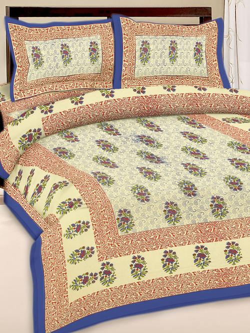 uniqchoice dye brown color 100% cotton jaipuri traditonal double bedsheet with 2 pillow cover - 18656041 - Standard Image - 0