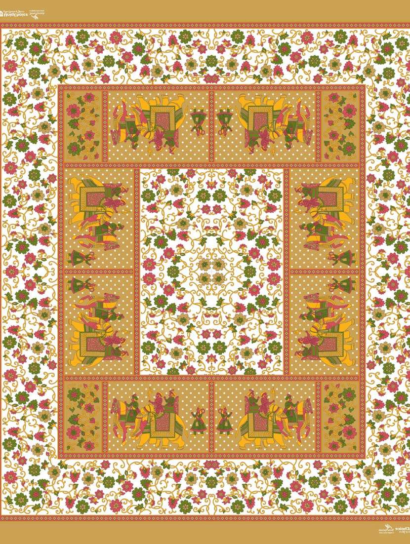 uniqchoice yellow color 100% cotton jaipuri traditonal double bedsheet with 2 pillow cover - 18656045 -  Standard Image - 3