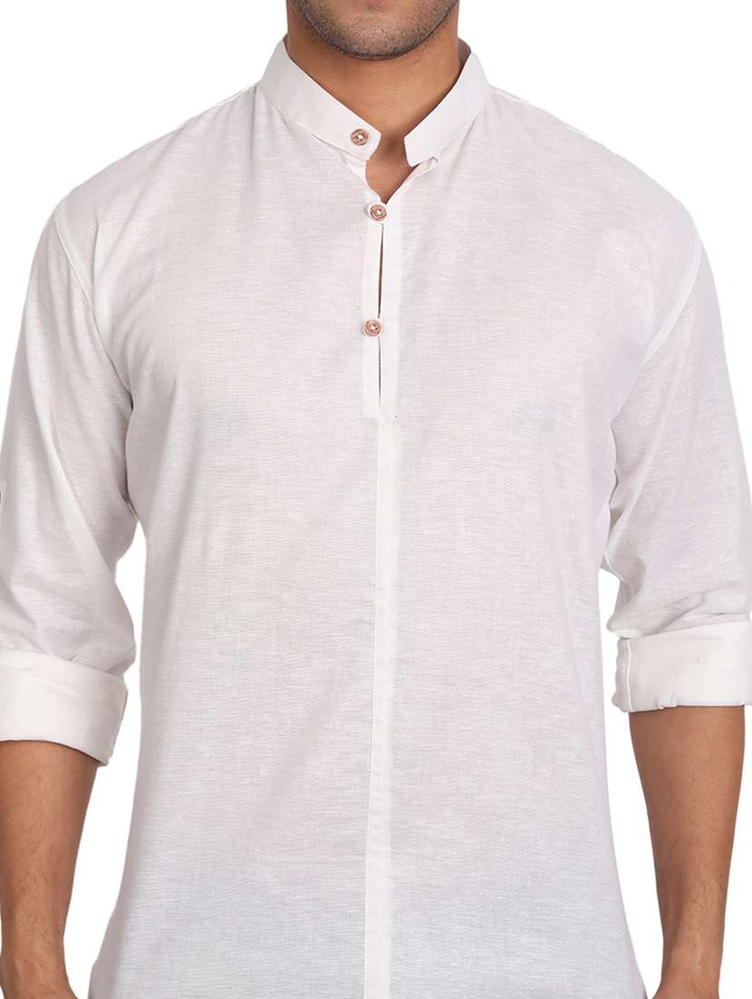 mandarin neck solid short kurta - 18656067 -  Standard Image - 3