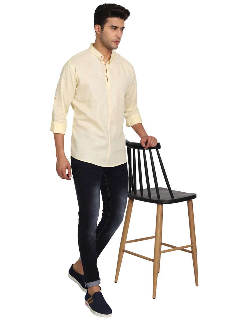 mandarin neck solid short kurta - 18656069 -  Standard Image - 3