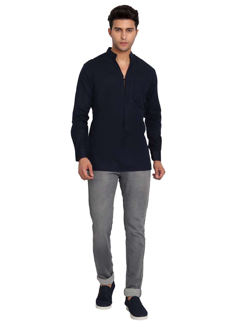 mandarin neck solid short kurta - 18656080 -  Standard Image - 3