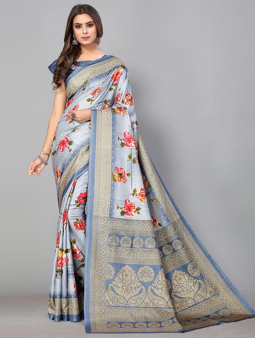 floral mysore silk saree with blouse - 18656414 - Zoom Image - 0
