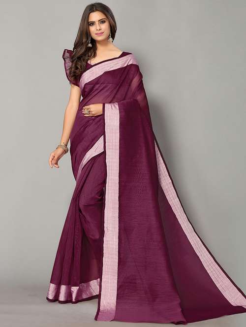 solid handloom saree with blouse - 18656532 - Standard Image - 0