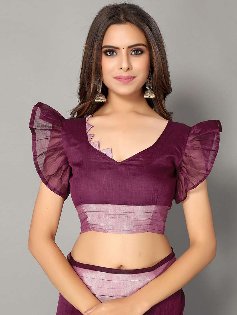 solid handloom saree with blouse - 18656532 - Standard Image - 3