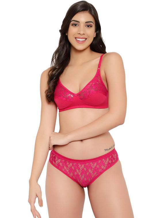 solid lace detailed bra and panty set - 18658527 - Zoom Image - 0