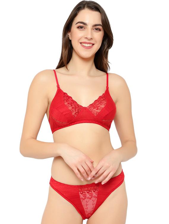 solid lace detailed bra and panty set - 18658534 - Zoom Image - 0