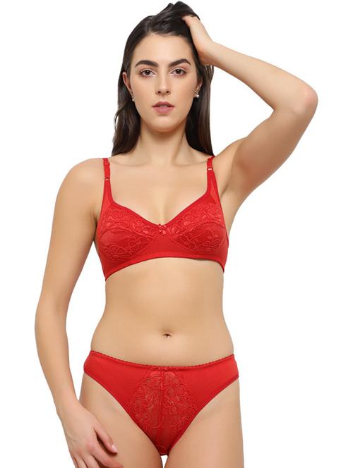 solid lace detailed bra and panty set - 18658537 - Standard Image - 0