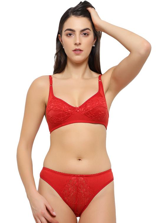 solid lace detailed bra and panty set - 18658537 - Zoom Image - 0