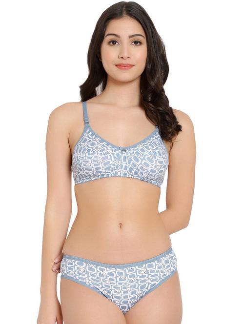 blue printed bra and panty set - 18658538 - Standard Image - 0