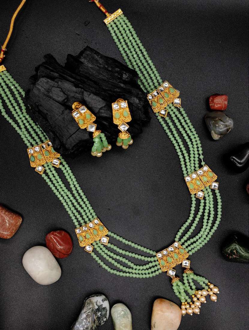  green multistring beaded bridal necklace earring set  - 18658876 -  Zoom Image - 0