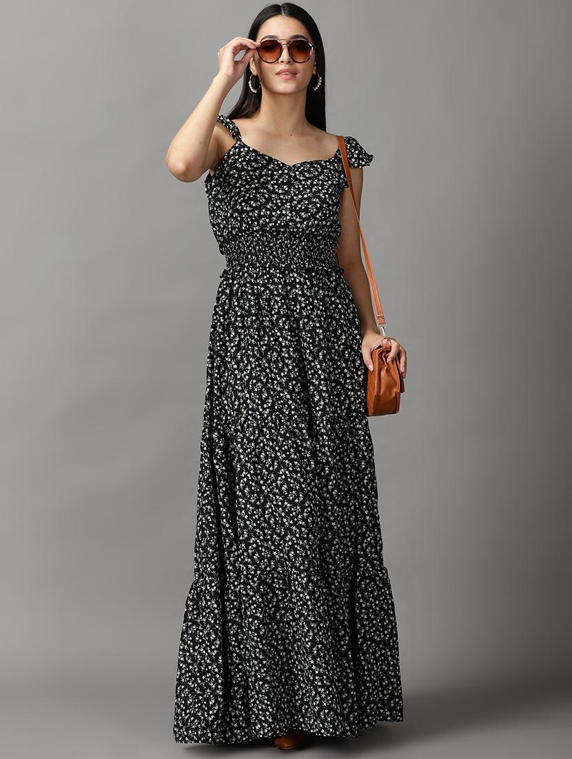 black printed fit & flare dress - 18658937 - Standard Image - 3
