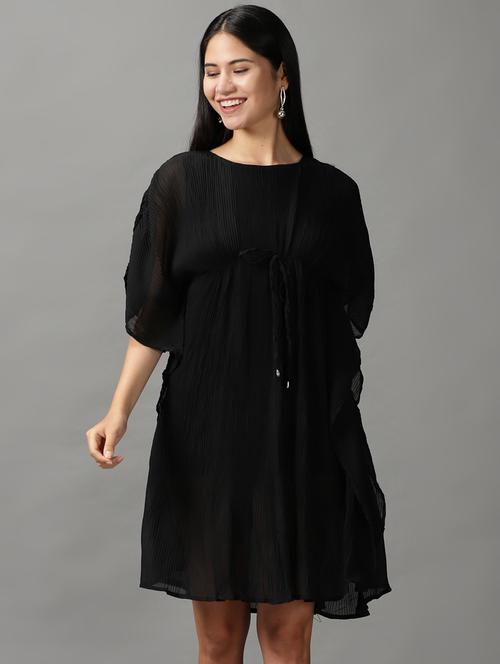 black solid fit & flare dress - 18659138 -  Standard Image - 0
