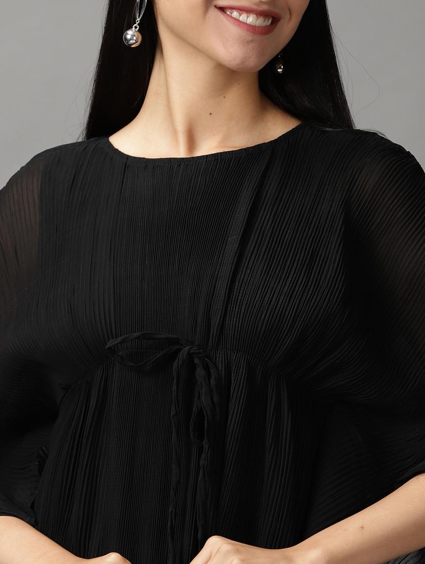 black solid fit & flare dress - 18659138 - Standard Image - 5