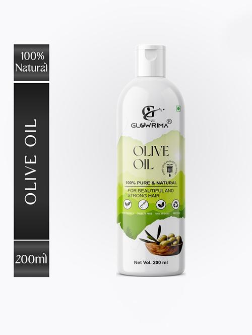 glowrima 100% pure & natural cold pressed olive oil for strengthens hair roots, reduces wrinkles & fine lines 200ml (pack of 1) - 18674453 -  Standard Image - 0