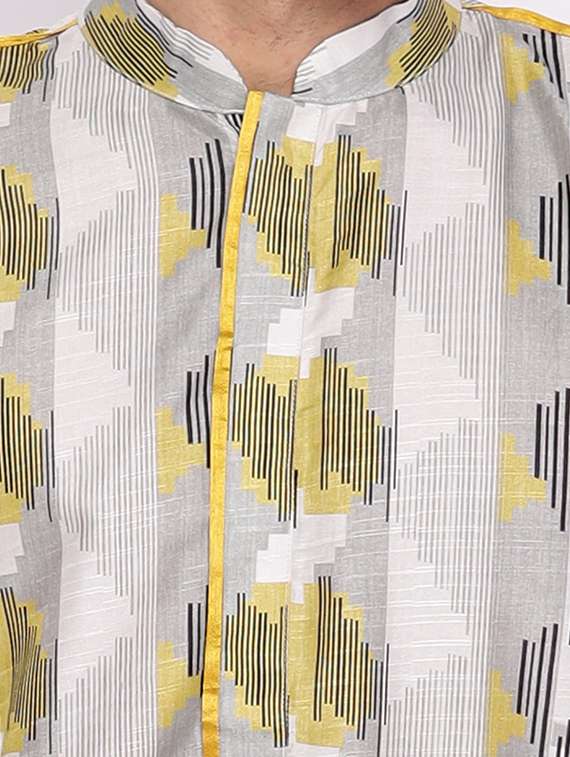 men printed mandarin neck long kurta - 18677924 -  Standard Image - 3