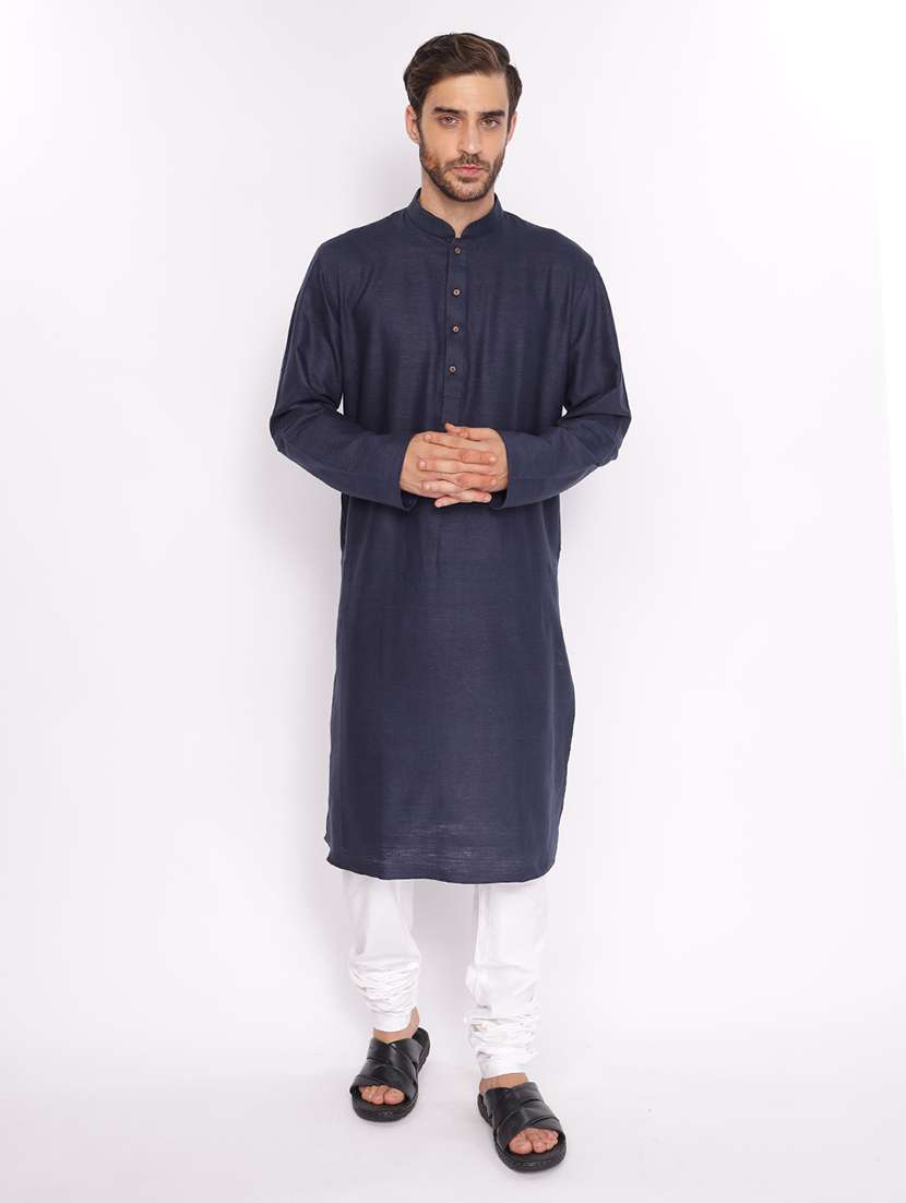 men mandarin neck solid long kurta