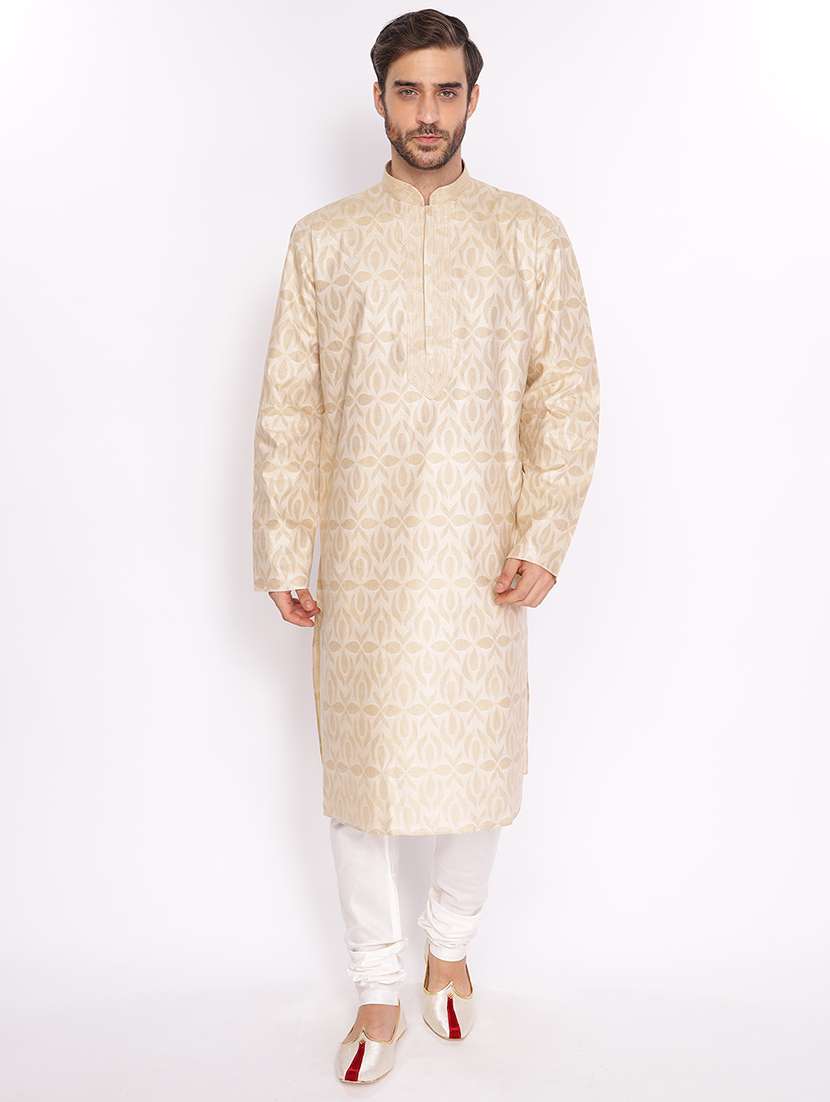 mandarin neck self designed long kurta