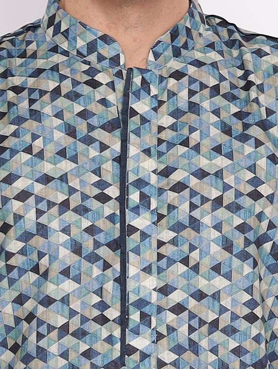 mandarin neck printed long kurta - 18677929 - Standard Image - 3