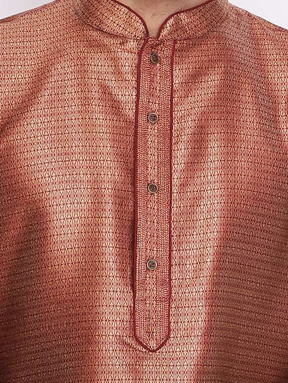 red silk blend long  kurta - 18677940 -  Standard Image - 3