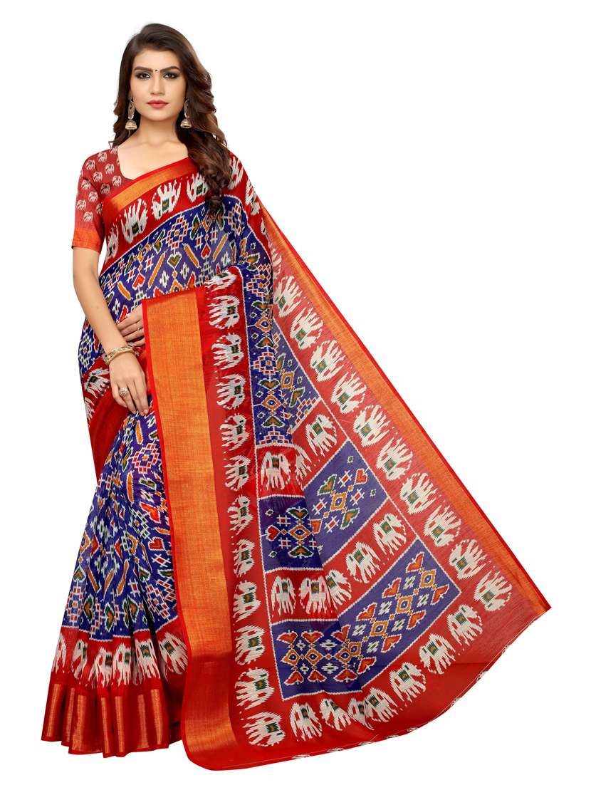 zari bordered printed saree with blouse - 18678887 - Zoom Image - 0