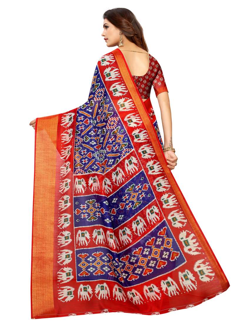 zari bordered printed saree with blouse - 18678887 - Standard Image - 3