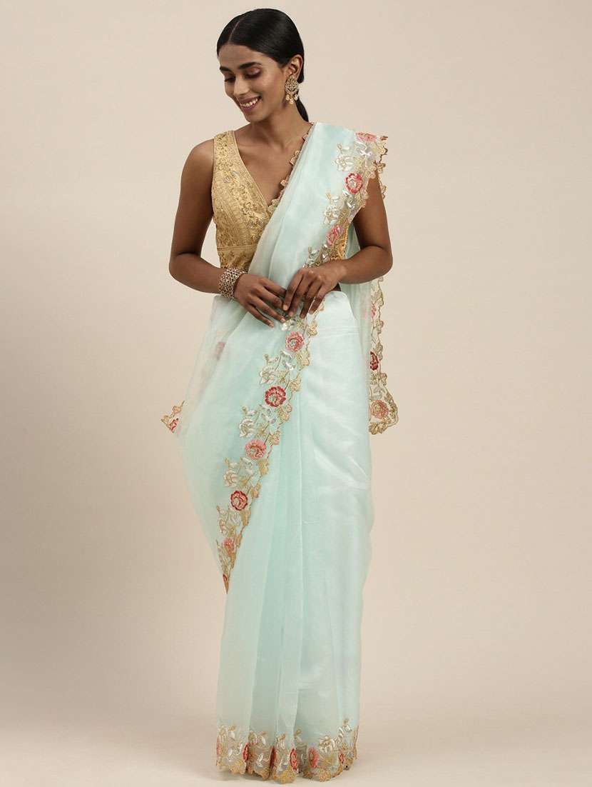 light green colored embroidered saree with blouse - 18679052 -  Zoom Image - 0